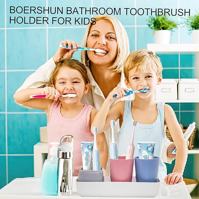 Toothbrush Holder - Bathroom Accessories Set for Kids Toothbrush Holder, Kids Bathroom Decor, Kids Bathroom Set for Countertop, Blue & Red