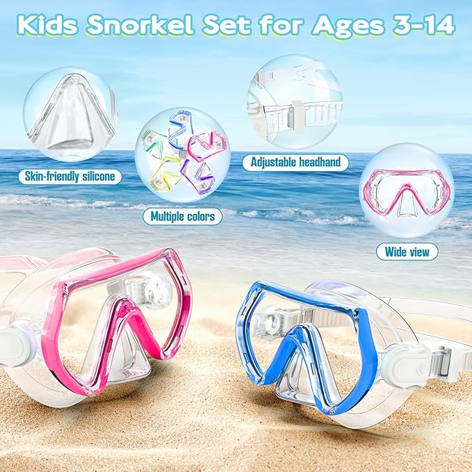 Snorkeling Gear for Kids, Kids Snorkel Set for Ages 3-14, Anti-Fog Diving Mask and Dry Top Snorkel Combo Set, Unisex Swimming Goggles-StrideForce Fitness