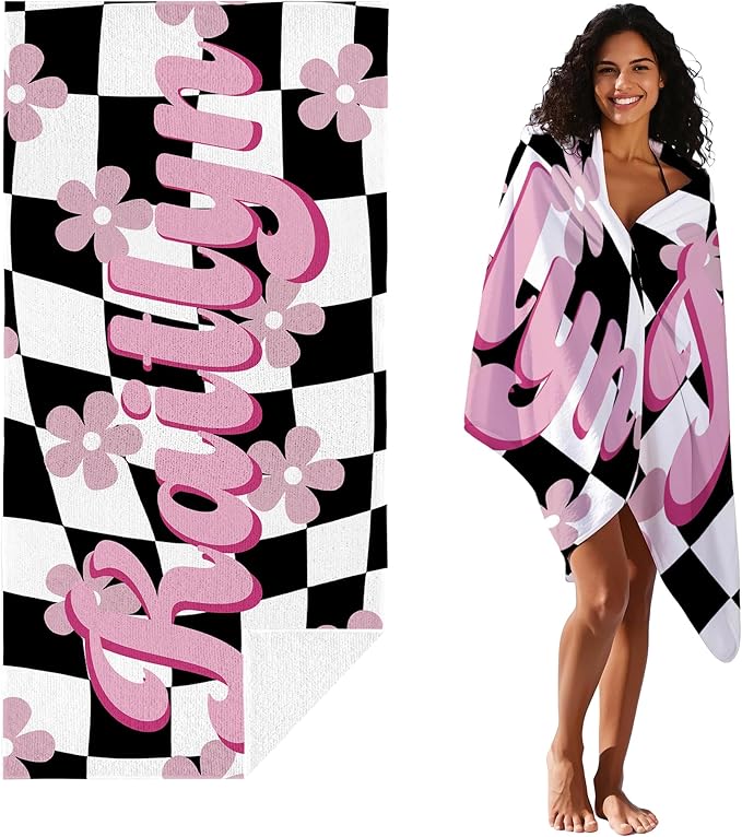 JML Personalized Beach Towel with Name, Custom Flower Beach Towel, Customized Microfiber Pool Towel, Quick Dry & Absorbent Swim Towel for Adult,Mother's Day, Birthday, Summer Holiday,Vacation-StrideForce Fitness