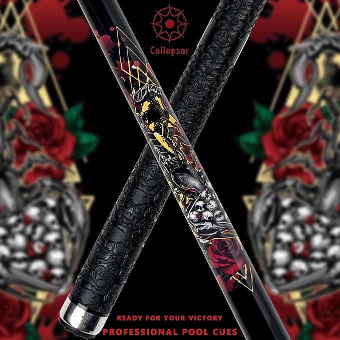 Collapsar CBP Pool Stick with 1X1 Hard Case,13mm Tip with Low Deflection Technology Billiard Cue,58" 2-Pieces 19-21 oz Professional Pool Cue Set-StrideForce Fitness