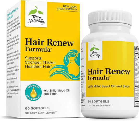 Terry Naturally Hair Renew Formula - Healthy Hair Growth Supplement with Biotin B Vitamins & Zinc - Millet Seed Oil for Keratin Production Support & Stronger, More Radiant Strands - 60 Softgels-StrideForce Fitness