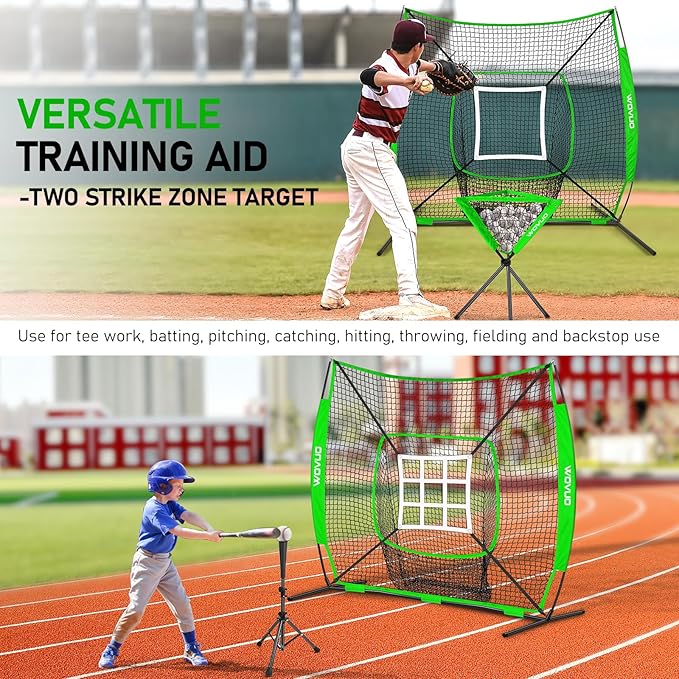 7x7 ft Baseball Net for Batting Pitching Hitting, Softball Pitching Net with Strike Zone, Tee, Ball Caddy, Softball Batting Net Baseball Training Equipment for Kids Adult Youth Sport Practice-StrideForce Fitness