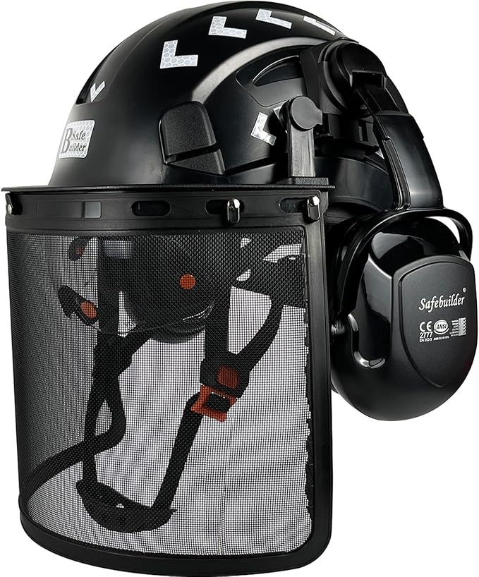 Forestry Safety Helmet with Build-in Visor Mesh Face Shield Ear Muffs 4 in 1 Chainsaw Safety Hard Hats-StrideForce Fitness