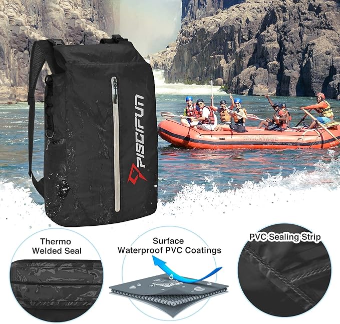 Piscifun Dry Bag Waterproof, Lightweight Dry Backpack Roll-Top Sealed with Waist Pouch and Phone Case Keeps Gear Dry Inside for Kayaking, Boating 10L 20L 30L-StrideForce Fitness