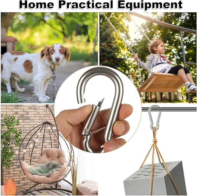 Spring Snap Hooks M5 M6 M8 M10 Carabiner Heavy Duty Carabiner Clips Galvanized Steel Quick Links Caribiniers Hammocks Hooks for Camping Hiking Outdoor Swing Pet Leash Gym-StrideForce Fitness