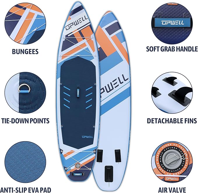 UPWELL 10'6"/11'/11'6" Inflatable Paddle Board, Stand Up Paddlboard for Youth & Adults, Stable Design, Premium SUP Accessories, Backpack, Leash, Hand Pump, Fins-StrideForce Fitness