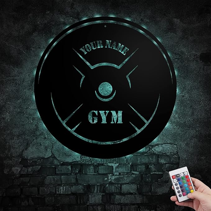 Personalized Home Gym LED Tin Metal Sign Multiple Sizes, Gym Sign Wall Decor, Exercise Workout Room Decor Fitness Center, Motivational Inspirational Hanging Wall Art Wall Plaque (05 w/lights)-StrideForce Fitness