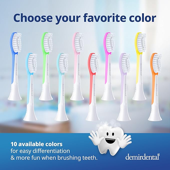 demirdental Kids Toothbrush Heads Compatible with Philips Sonicare Kids Toothbrush Heads - Replacement Heads Sensitive - Brush Heads from Ages 7 to 10 - Magenta - Replaces HX6048-8 Pack
