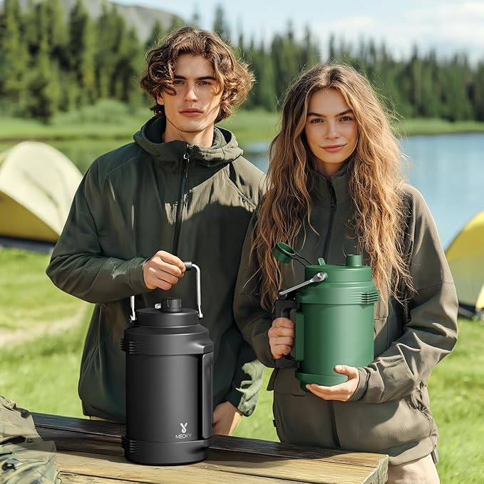 Meoky 1 Gallon Insulated Water Bottle for Travel 128 oz Triple Wall Vacuum Stainless Steel Water Jug - Top and Side Handles, Cold for 48 Hrs, 2-in-1 Straw and Spout Lid, Leak Proof for Work (Silver)-StrideForce Fitness