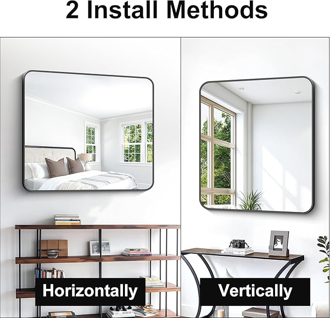 36x40 inch Bathroom Mirror,Black Rectangle Mirror,Wall Mounted Bathroom Frame Vanity Mirror with Round Corner for Bedroom Living Room,Entryway Hangs Horizontal or Vertical-StrideForce Fitness