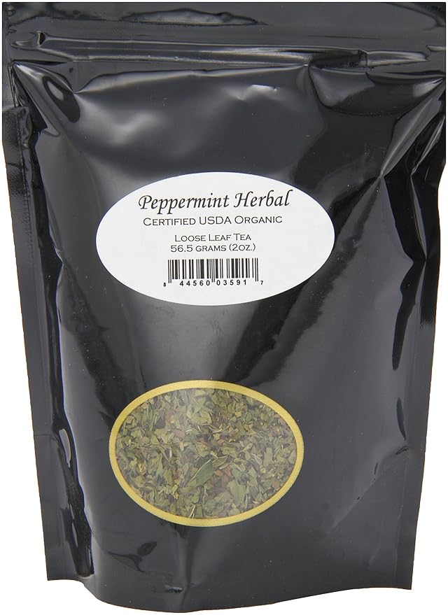 Organic Peppermint Herbal Loose Leaf Tea Pouches - 2oz | Grown in Washington State | USDA and QMI Organic Certified | Naturally Caffeine Free | Aromatic Mint Flavor | Sun Dried Herbal Blend-StrideForce Fitness