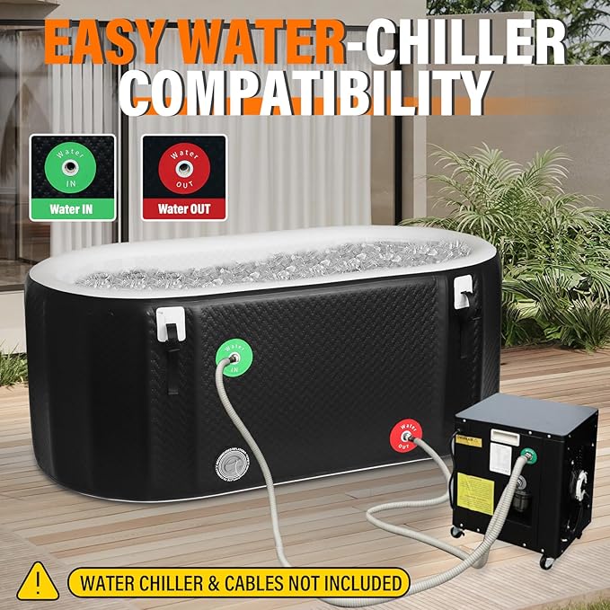 AKSPORT Ice Bath Tub for Athletes, 225 Gallons Inflatable Cold Plunge Tub Compatible with Water Chillers, Icebath for Recovery & Cold Water Therapy, Portable Bathtub for Indoor & Outdoor-Black-StrideForce Fitness