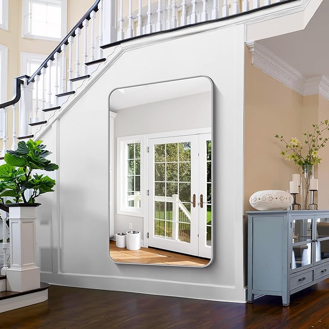 FORBATH 60x36 Inch Silver Bathroom Mirror for Over Sink, Large and Wide Rectangular Wall Mirror with Metal Frame, Rounded Corners for Bathroom, Bedroom, Entryway Decor (Horizontal or Vertical)-StrideForce Fitness