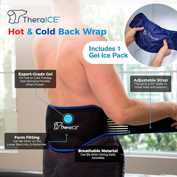 TheraICE Ice Pack for Back Pain Relief | Reusable Lower Back Wrap for Hot or Cold Therapy | Relief for Lower Lumbar, Sciatic Nerve, Herniated or Degenerative Disc, Coccyx, Tailbone Pain 2 Pack-StrideForce Fitness