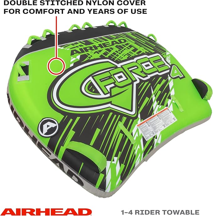 Airhead G-Force Inflatable Towable Tube | 2-4 Rider Models | Dual Tow Points | Full Nylon Cover | Kwik-Connect | Patented Speed Valve | Boat Tubes and Towables-StrideForce Fitness