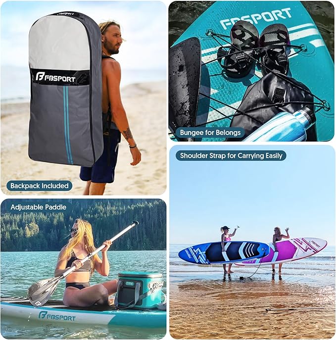 FBSPORT 11' Premium Stand Up Paddle Board, Yoga Board with Durable SUP Accessories & Carry Bag | Wide Stance, Surf Control, Non-Slip Deck, Leash, Paddle and Pump for Youth & Adult-StrideForce Fitness