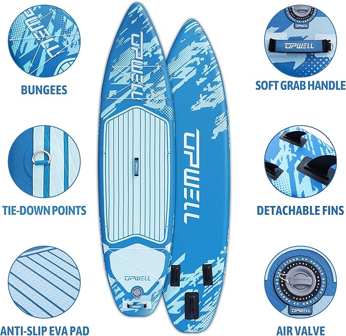 UPWELL 10'6"/11'/11'6" Inflatable Paddle Board, Stand Up Paddlboard for Youth & Adults, Stable Design, Premium SUP Accessories, Backpack, Leash, Hand Pump, Fins-StrideForce Fitness