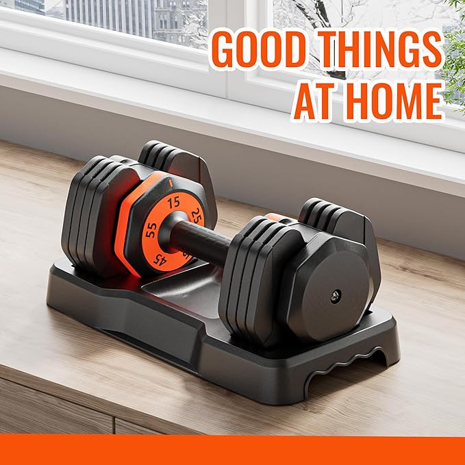 VEICK 25/55 lbs Adjustable Dumbbell with Anti-Slip Turning Handle, Fast Adjust Weight for Men Women, Exercise Equipment with Tray for Home Gym Full Body Workout Fitness-StrideForce Fitness