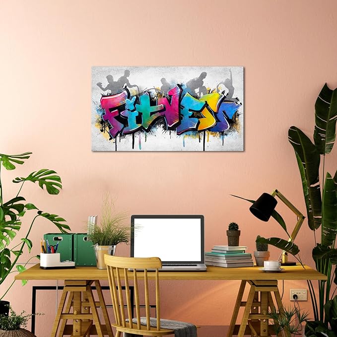 iHAPPYWALL Large Fitness Sports Canvas Wall Art Abstract Colorful Fitness Motivational Life Quote for Gym Workout Room Home Bedroom Office Ready to Hang 20x36inch (Purple)-StrideForce Fitness