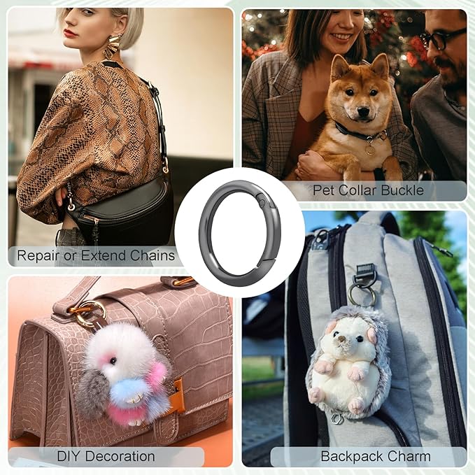 10 Pack 1-1/4Inch Trigger Spring O Rings, Metal Round Carabiner Clip Snap Hook, Spring Keyring Buckles for Replacement Purse Strap, Paracord Lanyard Clips, Keychain Rings Hardware DIY Crafts Making-StrideForce Fitness