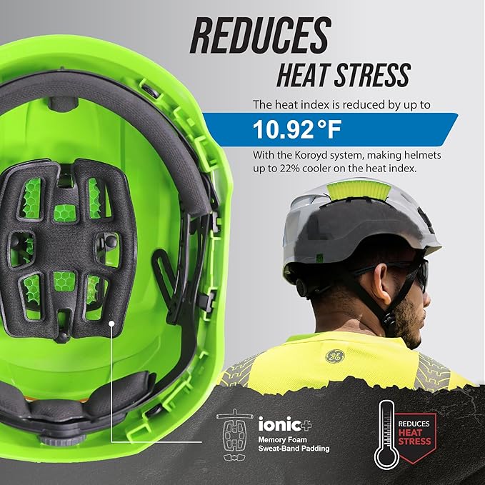GE Safety Helmet, Impact Absorbing Tech, Adjustable Ratchet, ANSI Type 1, Memory Foam Padding, Hard Hats Protection, Lightweight, Durable, Chin Strap, Comfortable Fit OSHA Approved-StrideForce Fitness