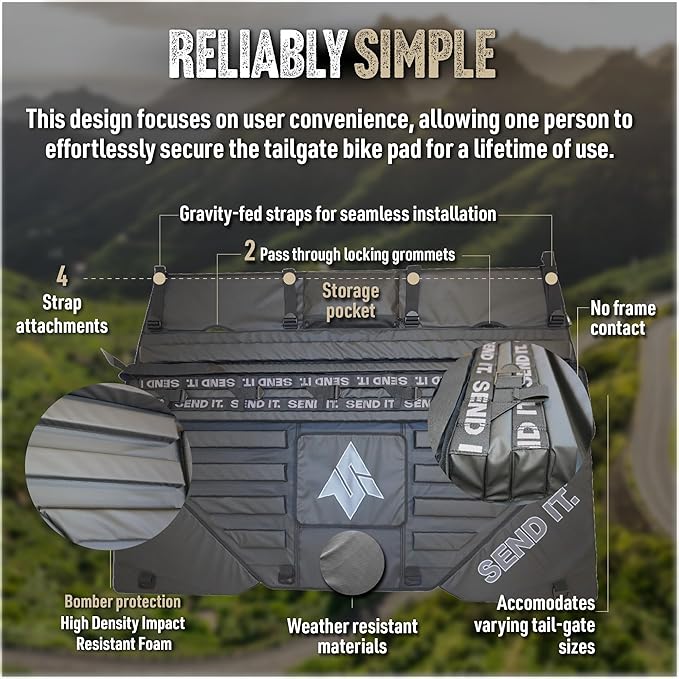 Send It. High Roller Tailgate Bike Pad V2 – Tailgate Pads for Trucks – Truck Bike Pad – Accessories for Mountain Bikers, BMX Bikes, Ebikes & More (Compact)-StrideForce Fitness