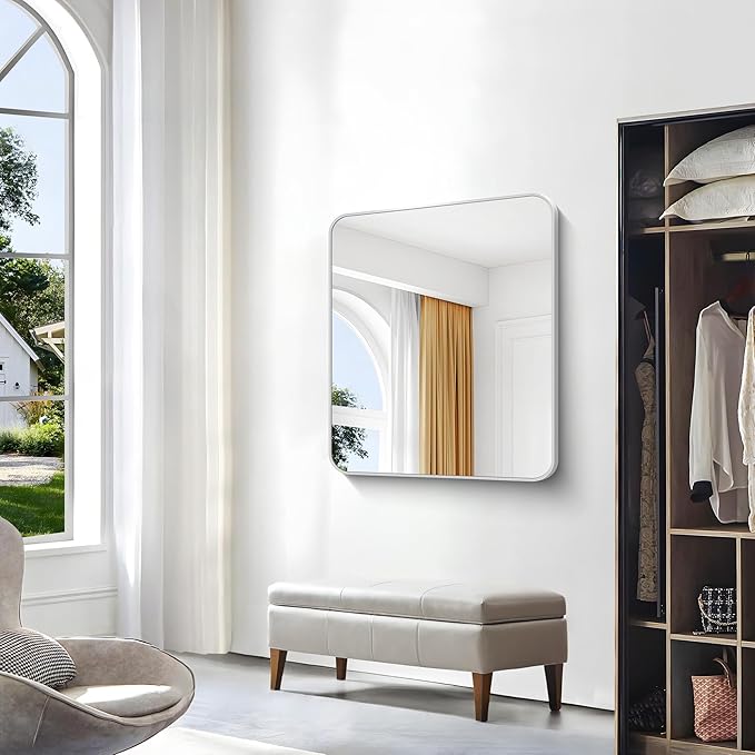 Silver Bathroom Mirror,30x36 inch Wall Mirror for Bathroom Wall Mounted,Rectangle Mirror for Bathroom Over Sink,Modern Frame Round Corner for Living Room,Bedroom Entryway,Horizontal/Vertical-StrideForce Fitness