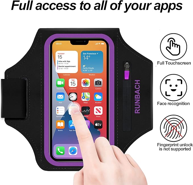 Armband for iPhone 16 Pro Max/16 Plus/15 Pro Max/15 Plus/iPhone 14 Pro Max/14 Plus/13,12,11 Pro Max/XS Max,Water Resistant Sport Armband with Zipper Slot for Airpods and Keys (Purple)-StrideForce Fitness