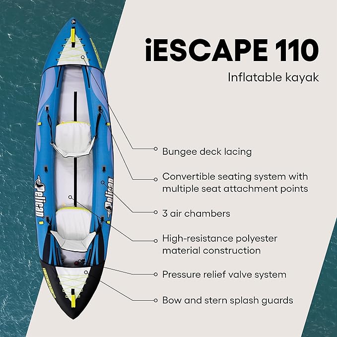 Pelican iESCAPE Inflatable Kayak - Recreational Kayak - Compact, Stable and Fun All in One - for 1 or 2 Person-StrideForce Fitness