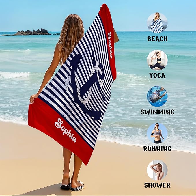 JML Personalized Beach Towel with Name, Custom Anchor Beach Towel, Customized Microfiber Pool Towel, Quick Dry & Absorbent Swim Towel for Adult,Anniversary, Birthday, Summer Holiday,Vacation-StrideForce Fitness
