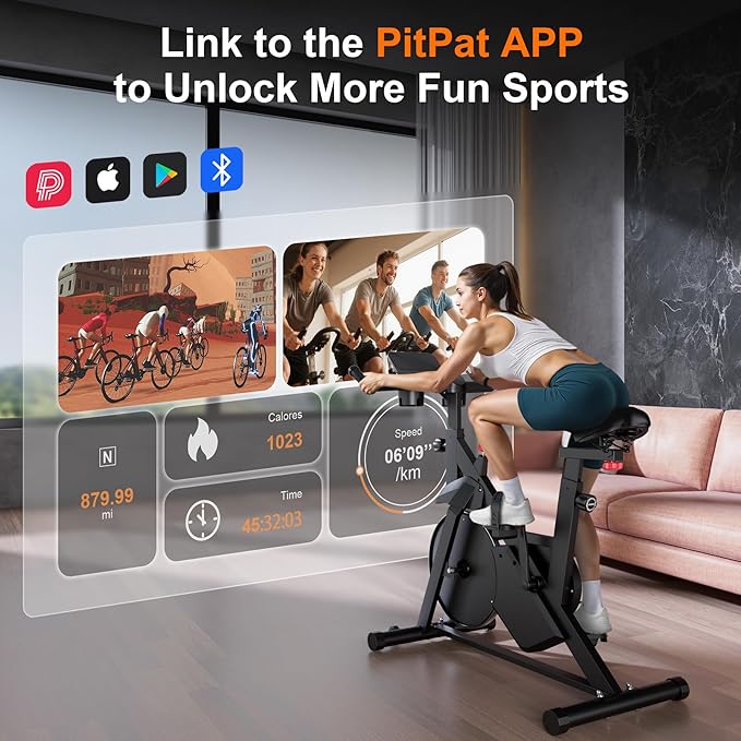 Stationary Bike, Spin Bike with 32 Levels of Adjustable Magnetic, Exercise Bike for Home with Exclusive App, Low Noise Indoor Bike, Cycling Bike with Comfortable Seat Cushion-StrideForce Fitness