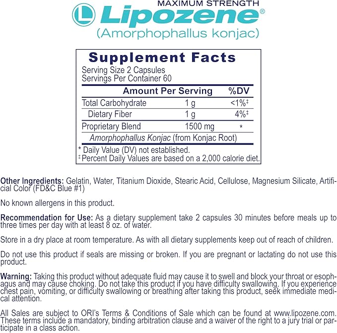 Lipozene MEGA Bottle - 120 Capsules, Making it Our Largest Size Available - Appetite Suppressant-StrideForce Fitness