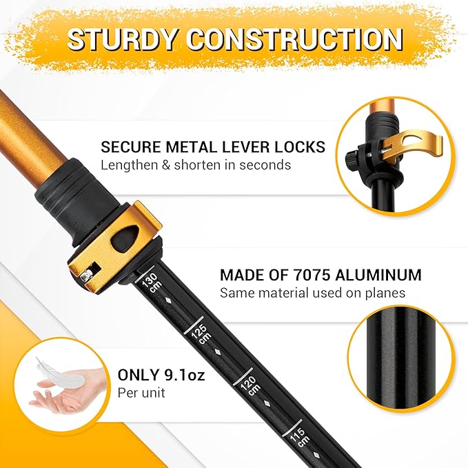 TheFitLife Trekking Poles - Lightweight 7075 Aluminum Hiking Sticks with Cork Grips, Adjustable Telescopic Design, Metal Flip Lock for Men & Women - Perfect for Hiking, Walking, Camping & Backpacking-StrideForce Fitness