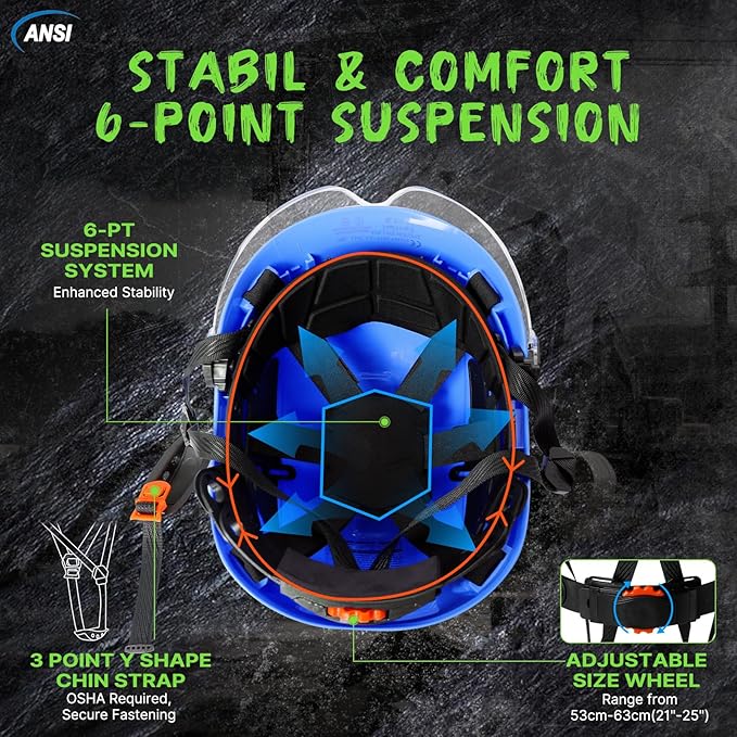 AOLAMEGS Construction Safety Hard Hat - ANSI Z89.1 Type Ι OSHA Approved Safety Helmets with Chin Straps Lightweight Reflective Vented ABS Hard Hats For Men Women Industrial Workwear 6-point Suspension-StrideForce Fitness