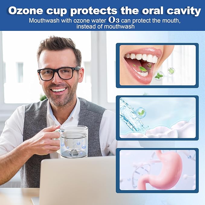 Ozone Hydrogen Water Cup – O3 Generator, 11oz Automatic Electrolytic for ozone water Oral Care, Fresh Breath, Teeth Brushing & Flushing, Multi-functional Purified Mouthwash Cup Healthy partner