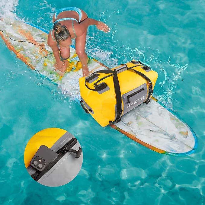 110L Waterproof Duffel Bag Heavy Duty Dry Bag Outdoors Large Storage Sack Zipper Marine Duffle Motorcycle Luggage,Strap Adjustable for Kayaking,Boating,Camping,Beach Rafting Fishing Yellow-StrideForce Fitness