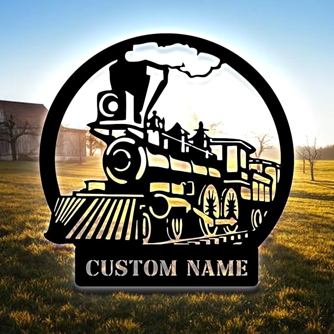 Personalized Metal Sign With LED Light, Train Room Decor, Railroad Wall Art, Custom Steam Train Home Decoration-StrideForce Fitness