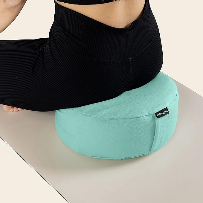 Retrospec Sedona Zafu Meditation Cushion Filled w/Buckwheat Hulls - Yoga Pillow for Meditation Practices - Machine Washable 100% Cotton Cover & Durable Carry Handle, Round-StrideForce Fitness