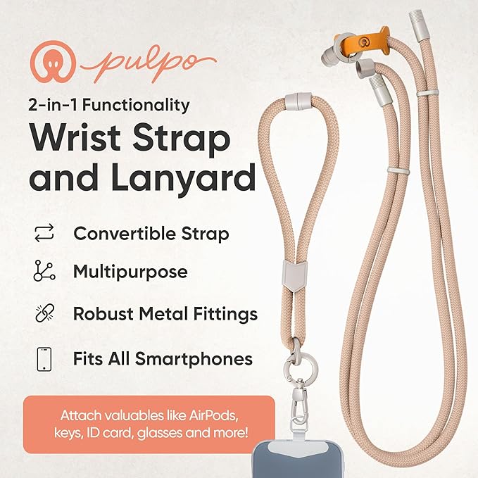 Pulpo 2-in-1 Cell Phone Wrist Strap and Lanyard Dusty Pink - Anti Theft Lanyard for Men & Women, Wrist Straps for Phones, Lanyards for Smartphones, Adjustable Cellphone Leash & Safety Strap Tether-StrideForce Fitness