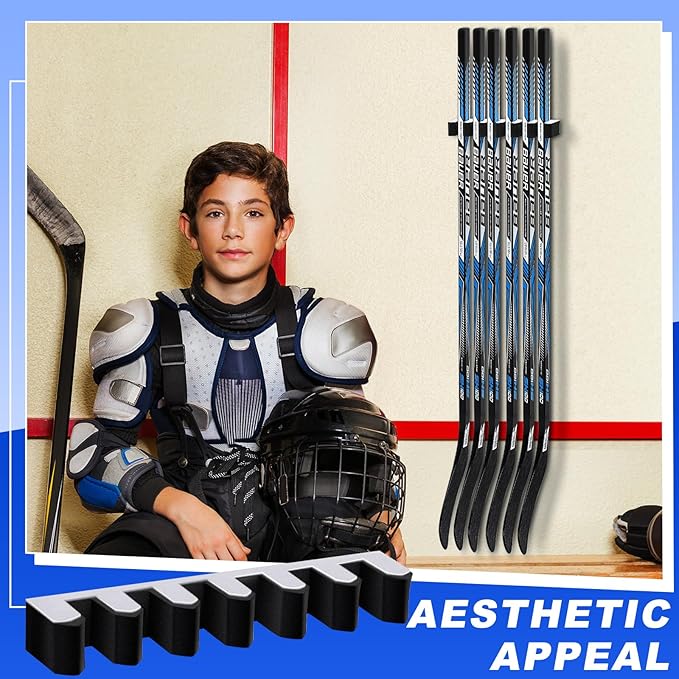 Yousoontic Hockey Stick Holder Wall Mount, 1-6 Stick Capacity, Ice and Field Hockey Organizer (Decor & Storage 2-in-1) for Home Garage Room Office Sports Decoration-StrideForce Fitness