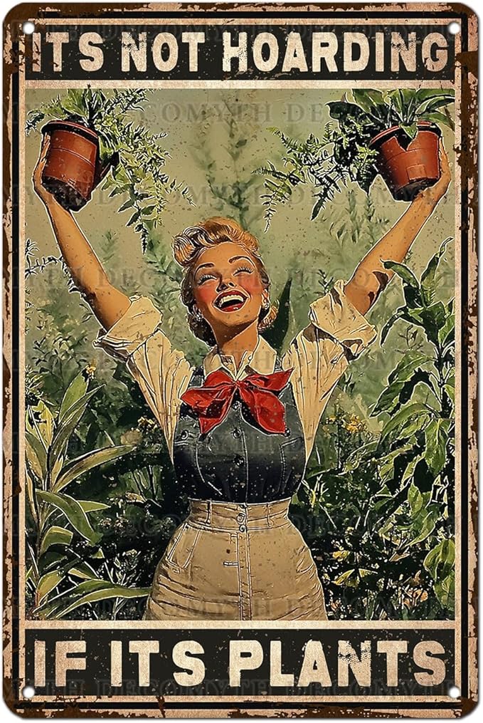 Retro Garden Metal Sign It's Not Hoarding If It's Plants Vintage Gardening Decor Metal Plaque for Parlor Yard Oasis Backyard Patio Greenhouse Decoration 12 * 8inch-StrideForce Fitness
