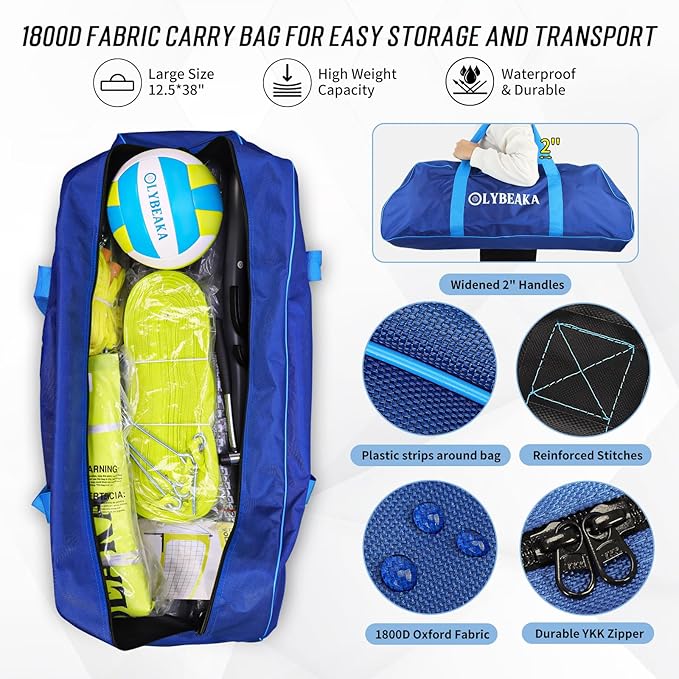 2025 Outdoor Professional Volleyball Net Set for Backyard Beach with Tetoron Net, Adjustable 2" Aluminum Poles, PU Volleyball,Carry Bag - Easy Setup & Anti-Sagg with 2 Tension Adjusters-StrideForce Fitness