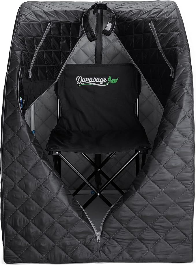 Durasage Lightweight Portable Personal Steam Sauna Spa for Relaxation at Home, 60 Minute Timer, 800 Watt Steam Generator, Chair Included (Black)-StrideForce Fitness