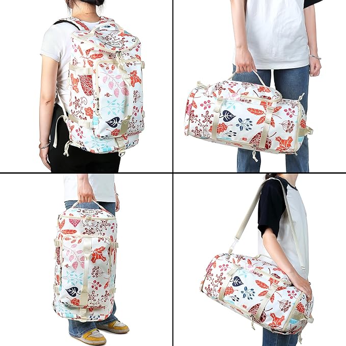 Kalesi Floral Gym Duffle Bag Backpack 4 ways for Women Waterproof with Shoes Compartment for travel Sport Hiking laptop Lightweight, XL-StrideForce Fitness