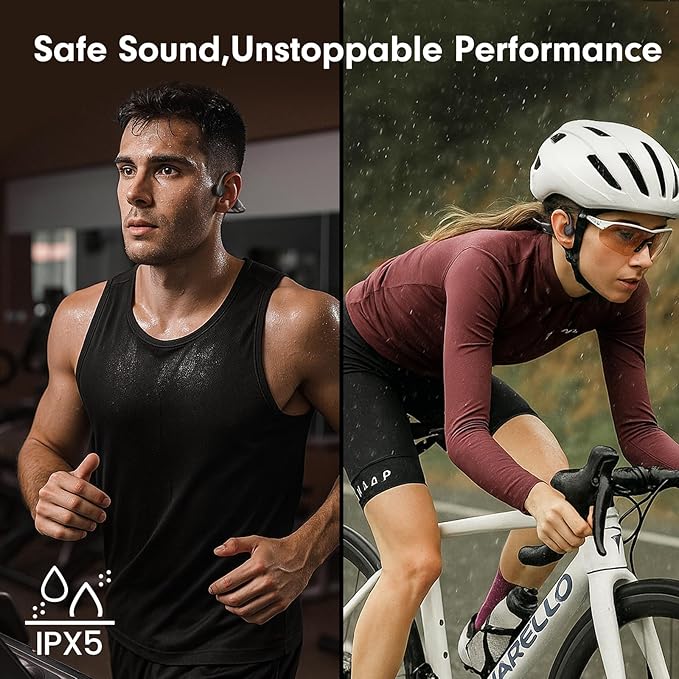 Bone Conduction Headphones,Open Ear Headphones Bluetooth 5.4 with Mic,10H Playtime,Bone Conduction Earbuds IPX5 Waterproof,Sports Headphonefor Running,Gym,Hiking,Cycling-StrideForce Fitness