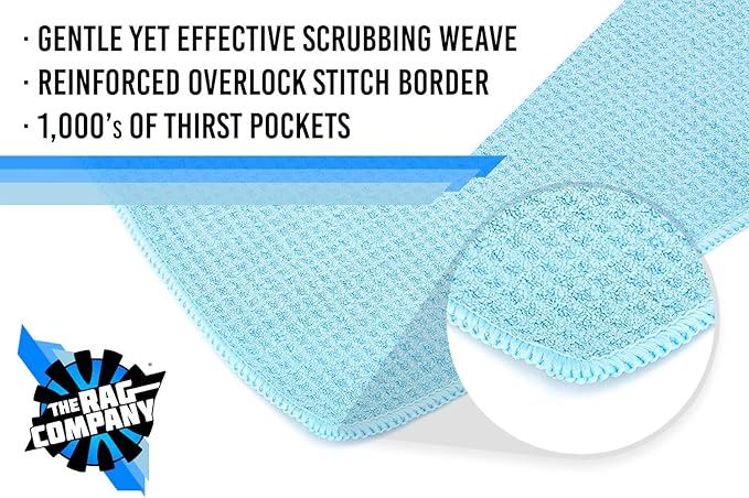 The Rag Company - Standard Waffle Weave Towels, Microfiber Detailing, Window/Glass and Drying, Wax & Polish, Lint-Free, Streak-Free, 370gsm, 16in x 16in, Light Blue (3-Pack)-StrideForce Fitness
