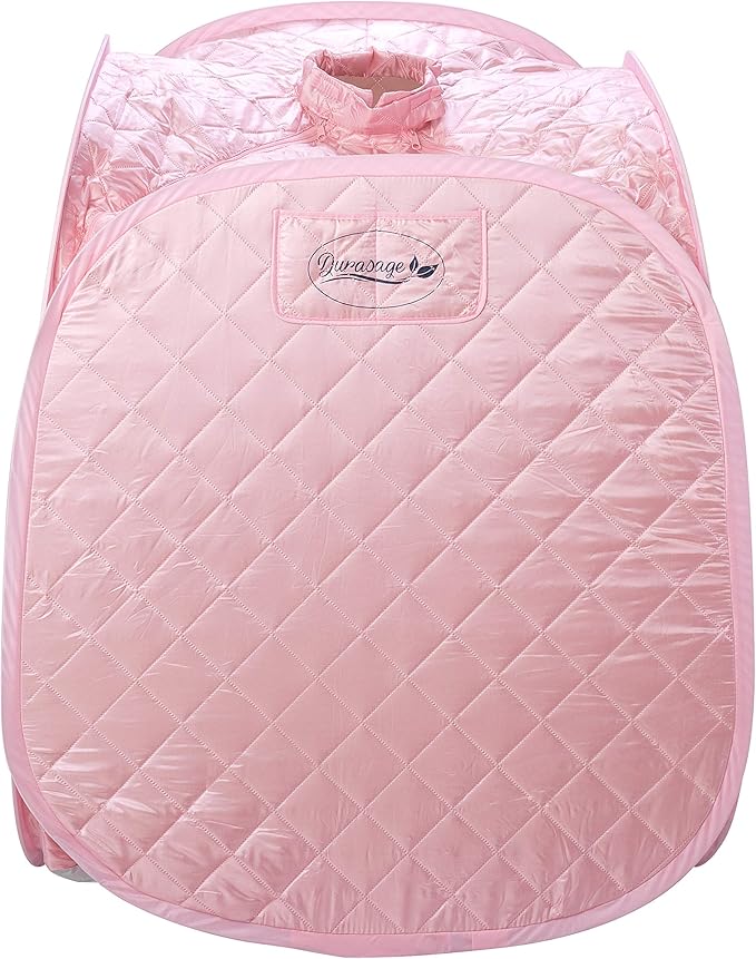 Durasage Personal Foldable Steam Sauna for Relaxation at Home, 60 Minute Timer, 800 Watt Steam Generator, Chair Included - Light Pink-StrideForce Fitness