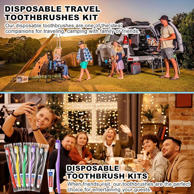 HAIFOTRVA 200pcs Disposable Toothbrushes with Toothpaste,Single Use Toothbrush with Toothpaste Individually Wrapped Disposable Travel Toothbrushes Kit Bulk for Homeless,Hotel,Guests(5 Colors)