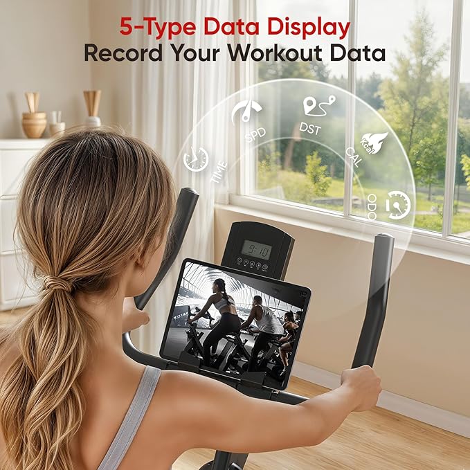 Exercise Bike, Stationary Bike for Home/Indoor Cycling Bike Silent Belt Drive, Stationary Bike with 300lbs Weight Capacity w/Comfortable Seat Cushion & Tablet Mount-StrideForce Fitness