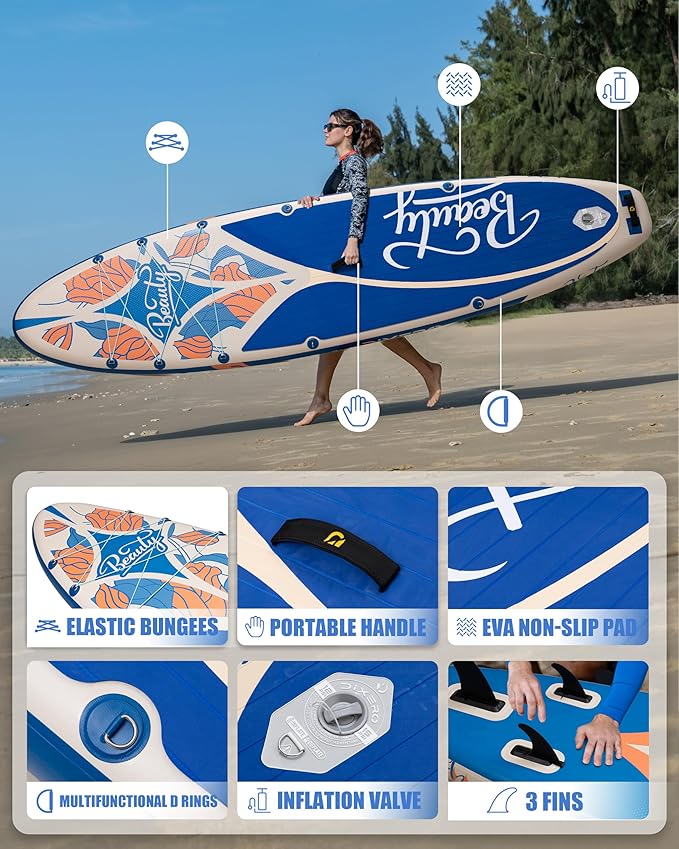 Inflatable Stand Up Paddle Board with SUP Accessories, Anti-Slip EVA Deck, 11'*33" Inflatable Paddle Boards for Adults & Youth of All Skill Levels-StrideForce Fitness